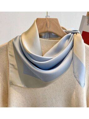 ✨Elegant Silky Scarf Blue Cream Color Block Square Geometric Design Minimalist